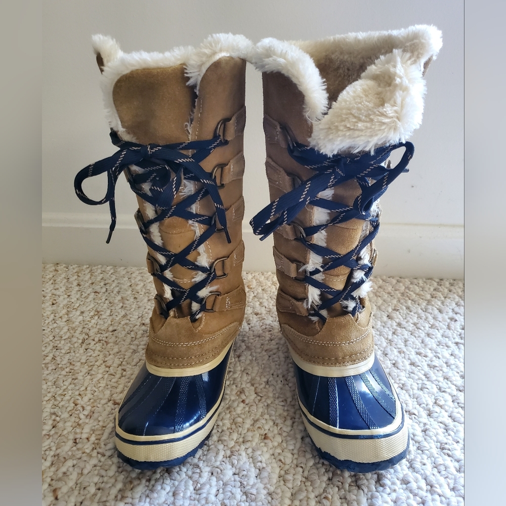 Sporto size 6 Faux fur lined winter boots blue beige tan